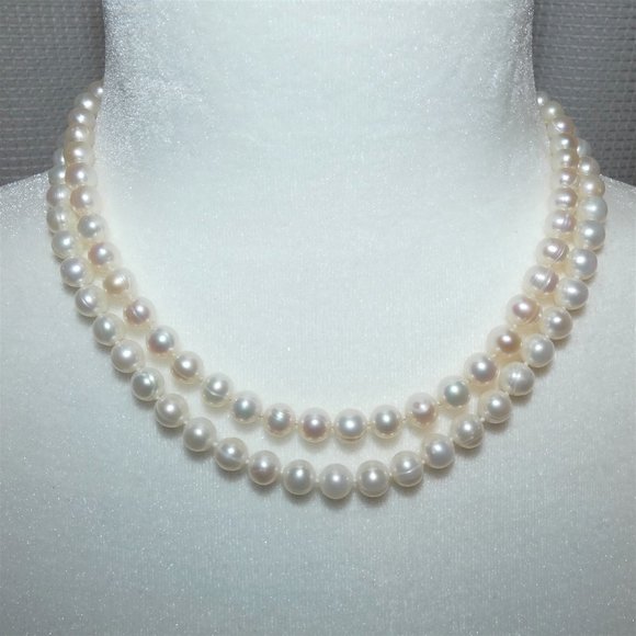 Double Strand Cultured Pearls With Silver Finesse Clasp, Good Luster 5 mm pearls - Picture 1 of 9